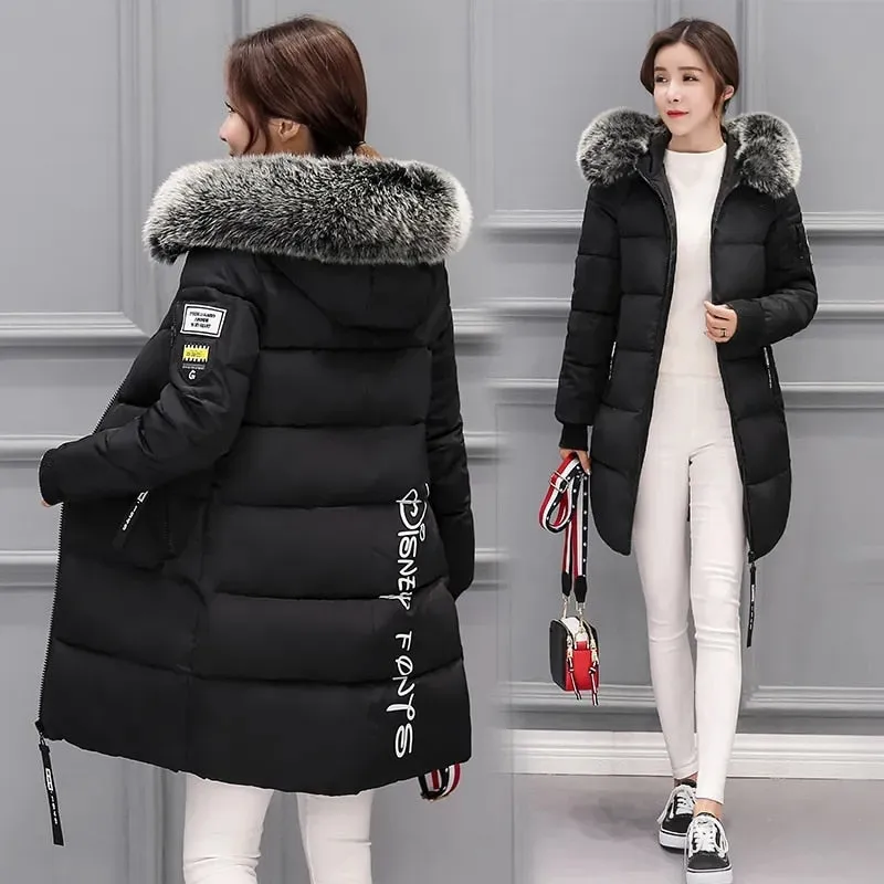2022 Winter Jacket Women Parka Big Fur Collar Hooded Thick Warm Long Female Coat Casual Outwear Down Cotton Jacket Parkas