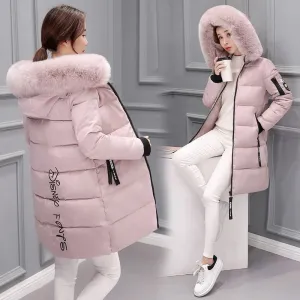 2022 Winter Jacket Women Parka Big Fur Collar Hooded Thick Warm Long Female Coat Casual Outwear Down Cotton Jacket Parkas