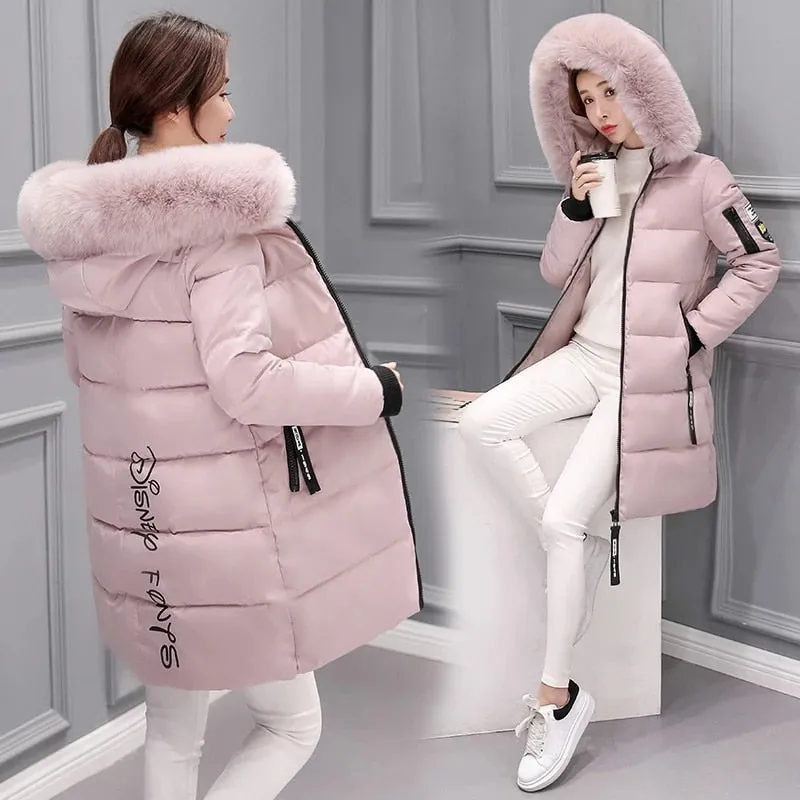 2022 Winter Jacket Women Parka Big Fur Collar Hooded Thick Warm Long Female Coat Casual Outwear Down Cotton Jacket Parkas