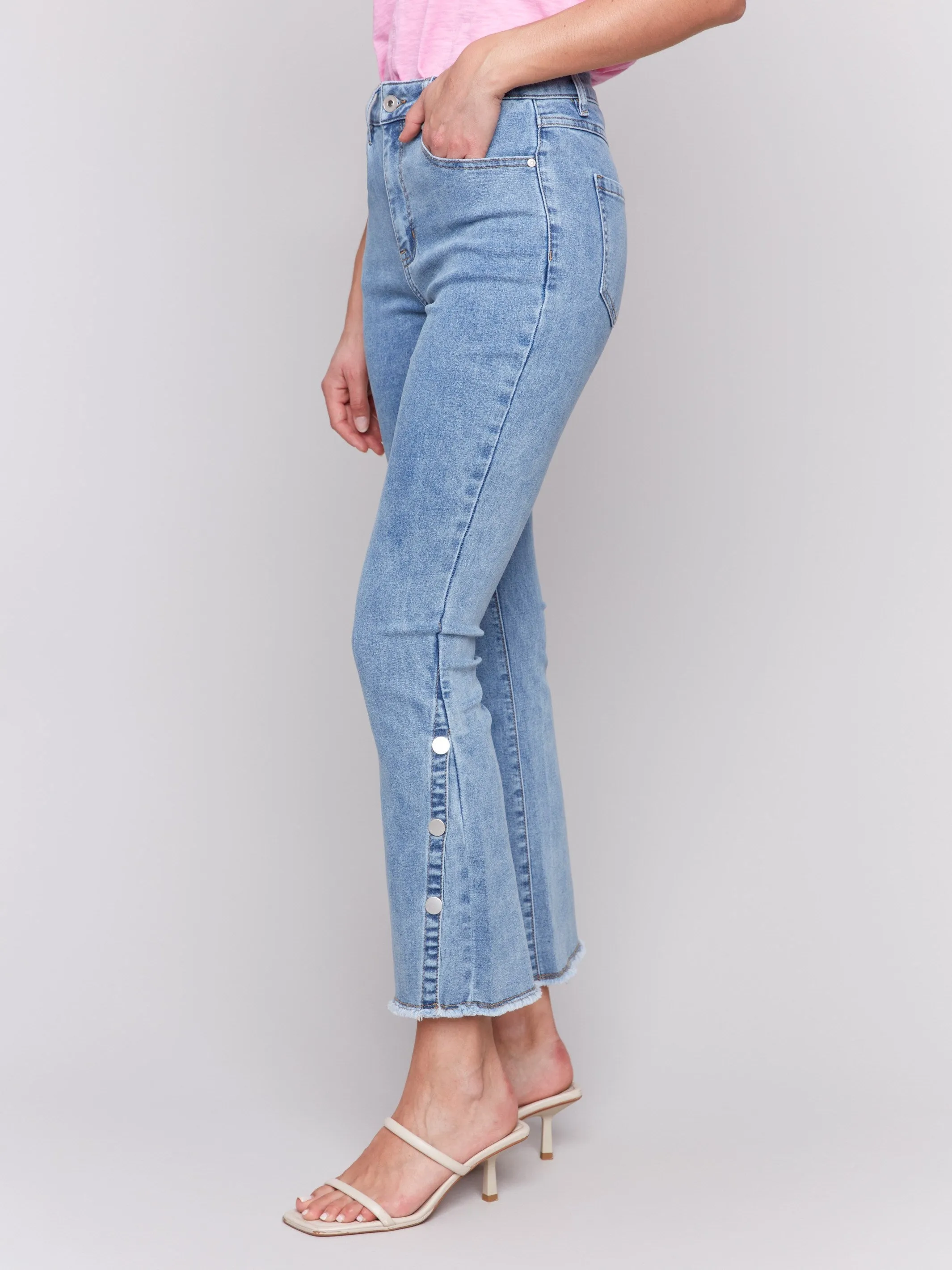 Bootcut Jeans with Side Snap Detail - Light Blue