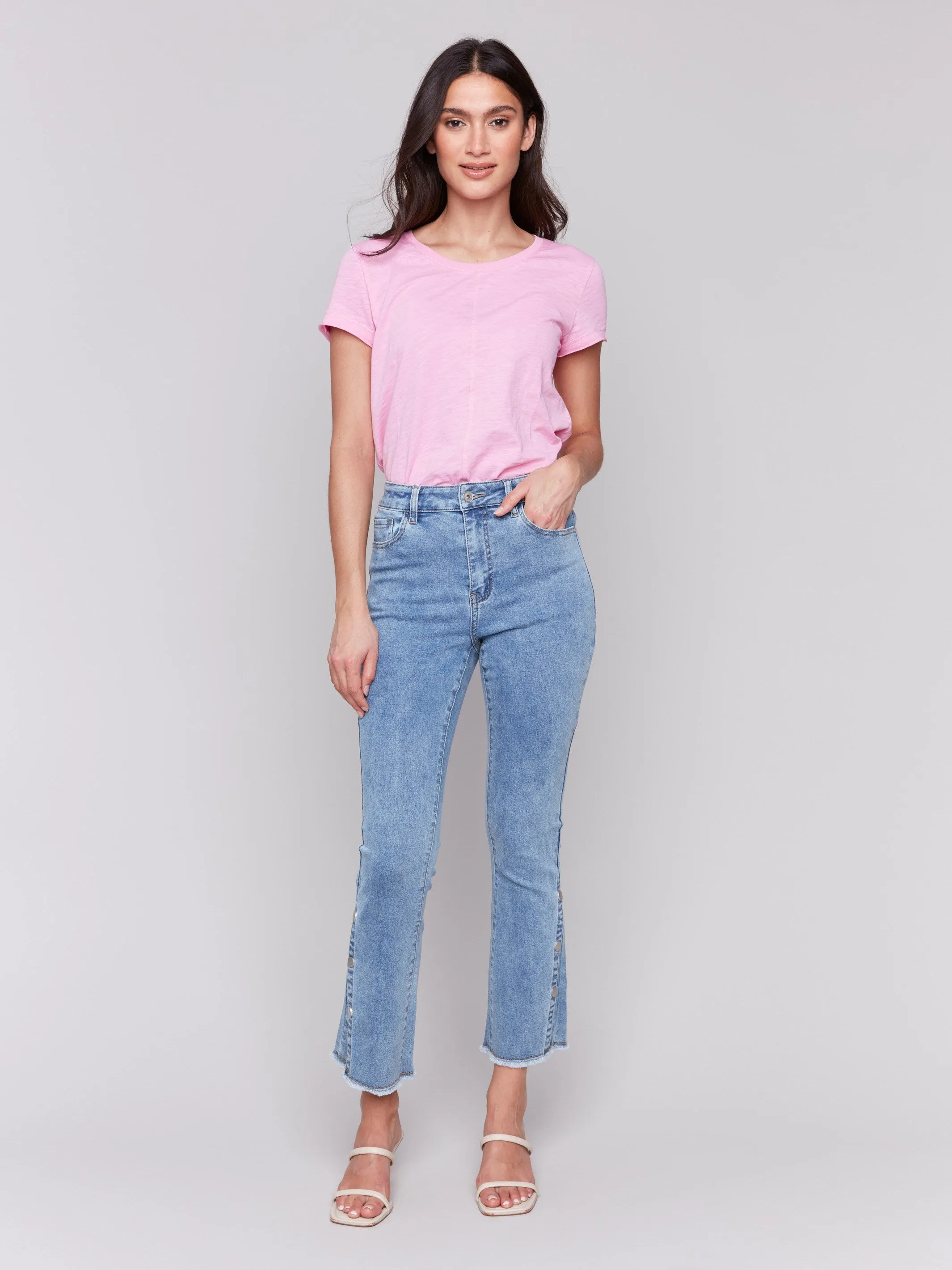 Bootcut Jeans with Side Snap Detail - Light Blue