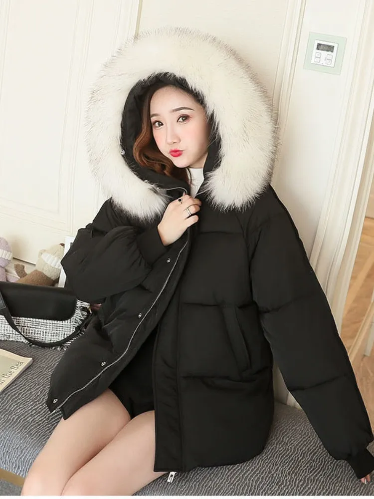 Hooded Fur Collar Loose Plus Size Zipper Cotton-padded Jacket Female Parkas Coats Winter Coat for Women Winter Jacket Women 2022