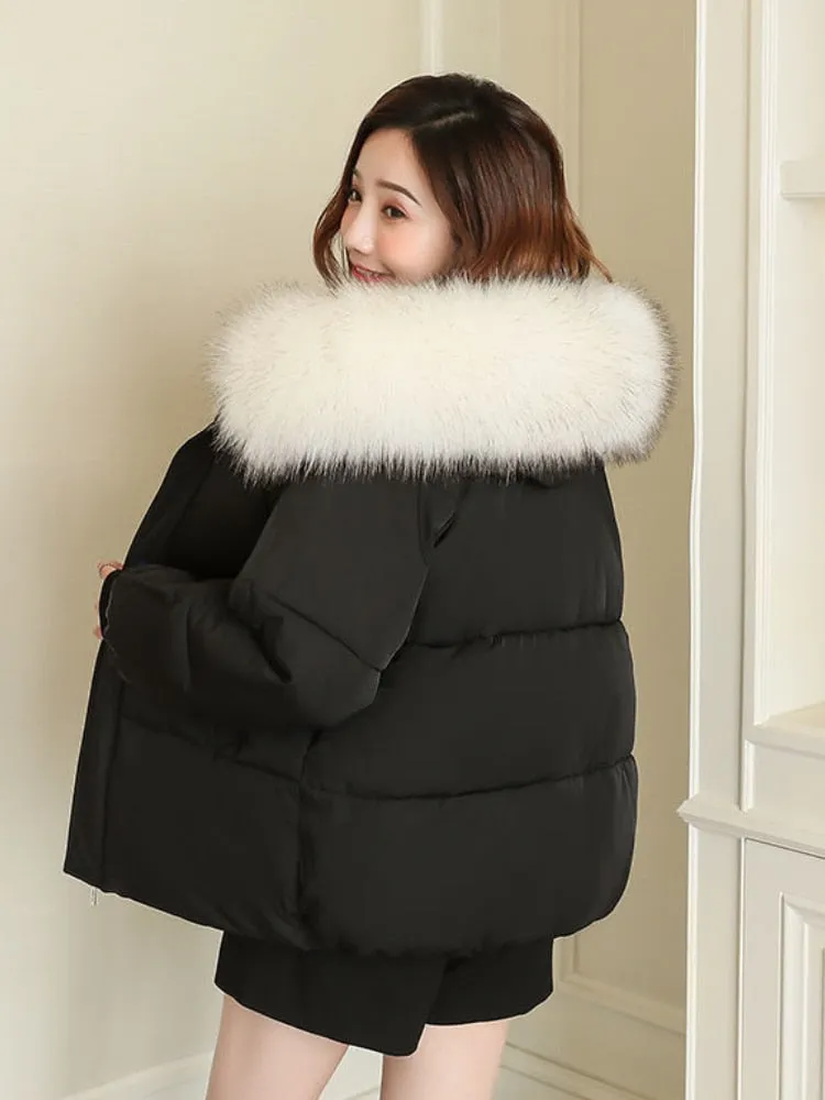 Hooded Fur Collar Loose Plus Size Zipper Cotton-padded Jacket Female Parkas Coats Winter Coat for Women Winter Jacket Women 2022