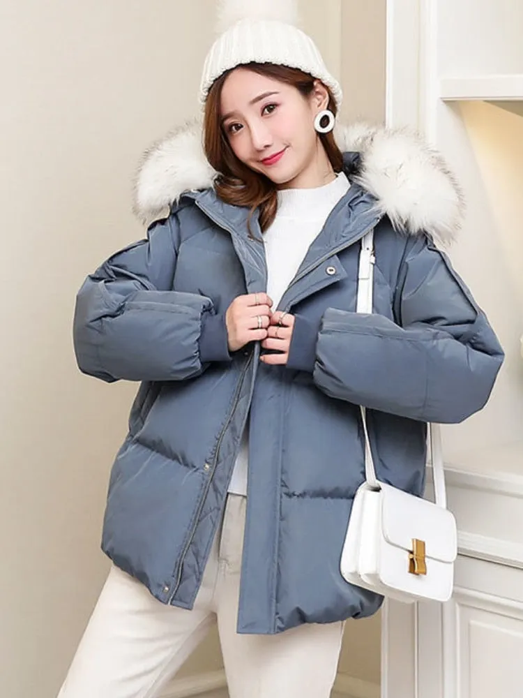 Hooded Fur Collar Loose Plus Size Zipper Cotton-padded Jacket Female Parkas Coats Winter Coat for Women Winter Jacket Women 2022