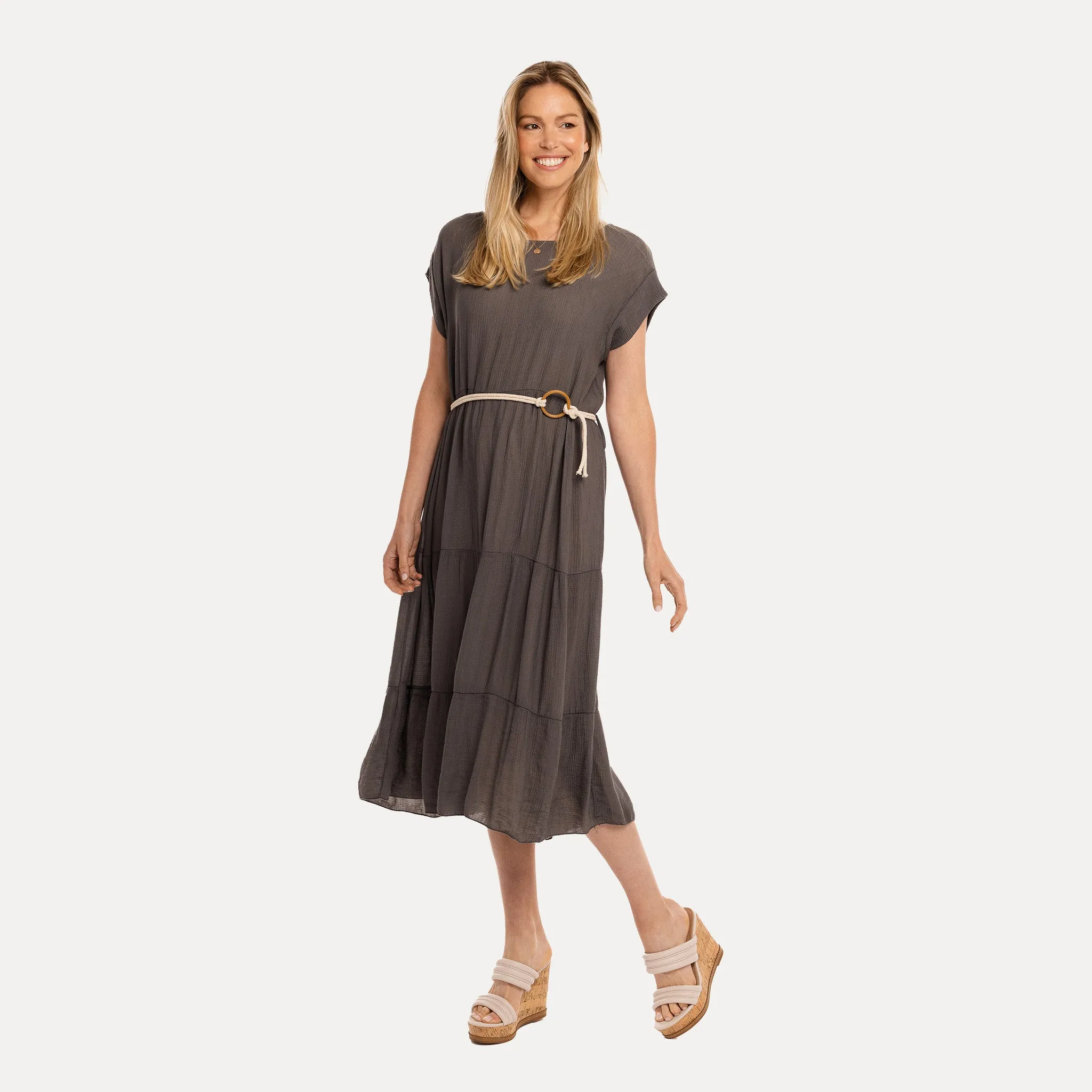 M Made in Italy  Women's Woven Short Sleeve Dress