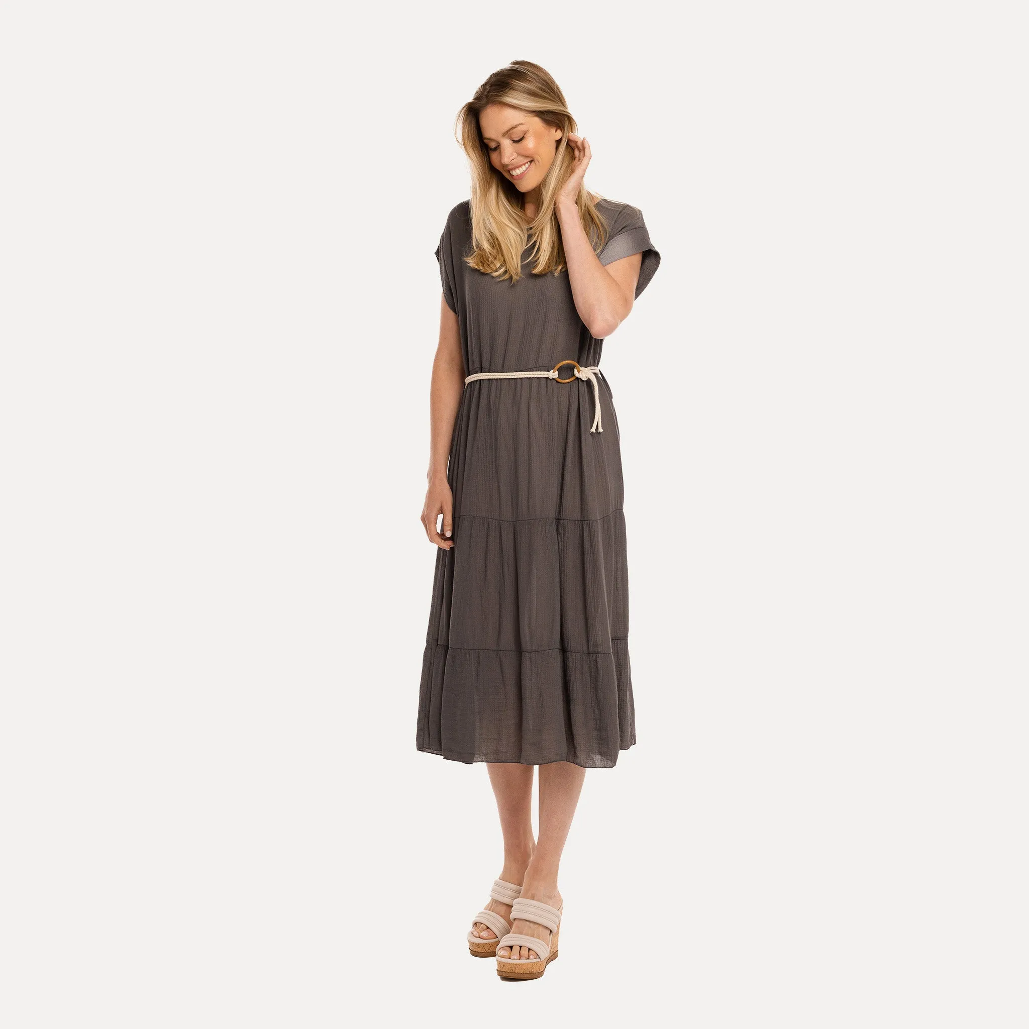 M Made in Italy  Women's Woven Short Sleeve Dress