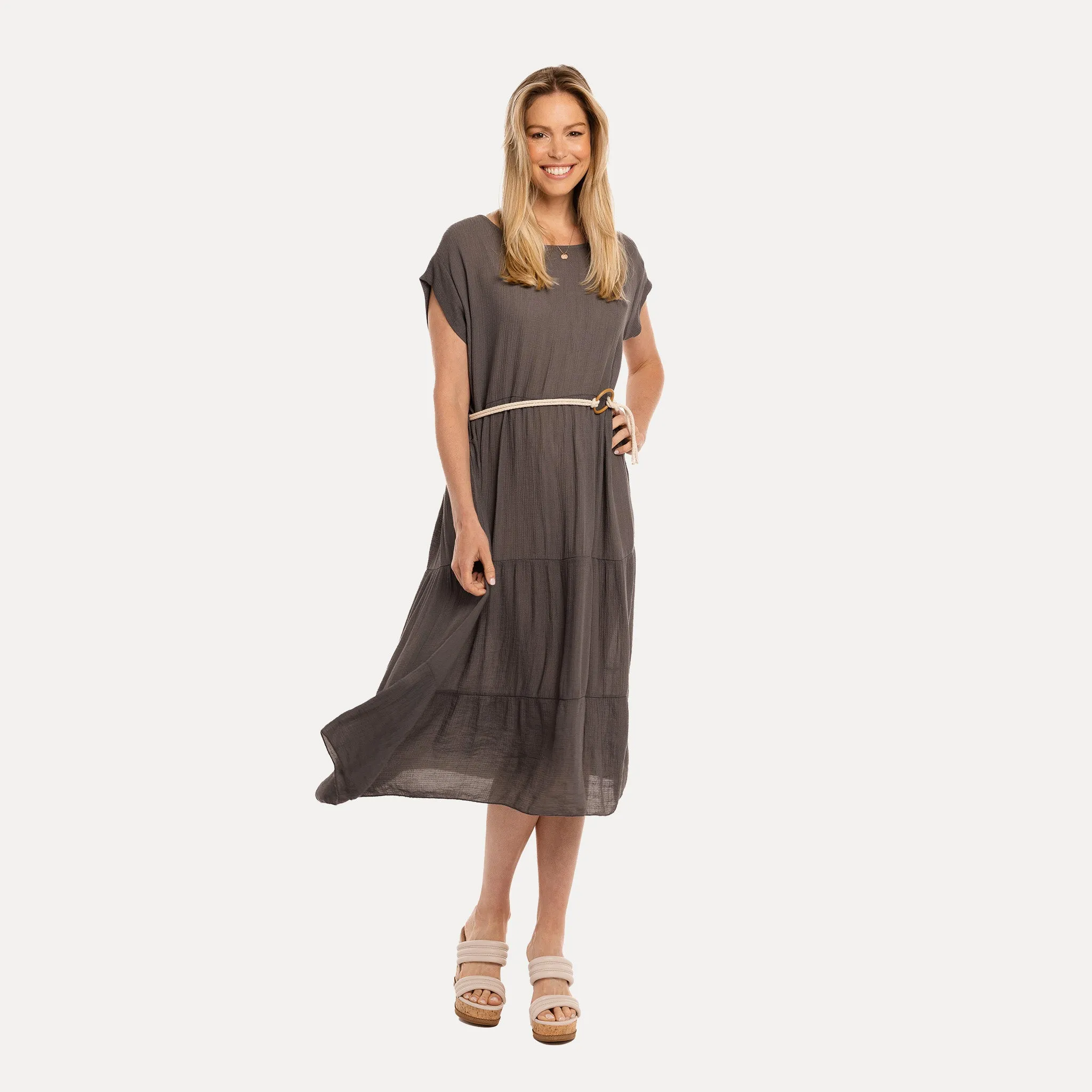 M Made in Italy  Women's Woven Short Sleeve Dress