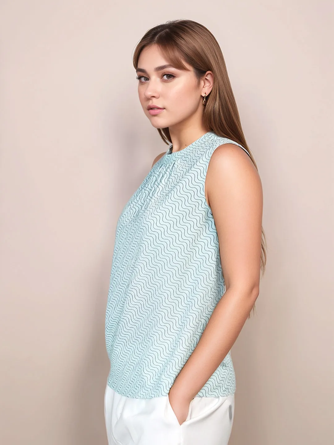 Mint Colored Abstract Relaxed Fit Top