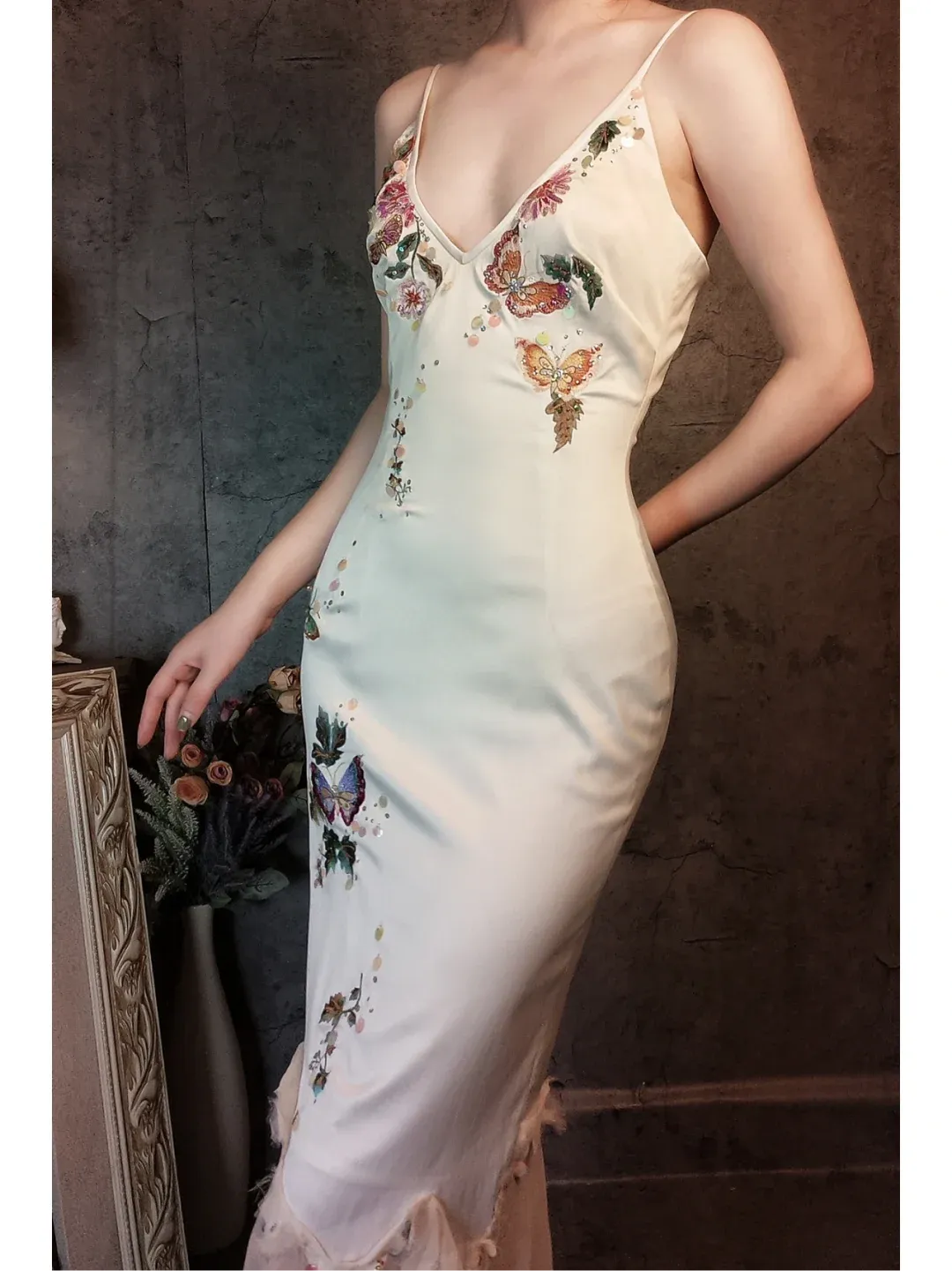 Retro Ivory Spaghetti Straps Sheath Midi Party Dresses Cocktail Dresses, D1178