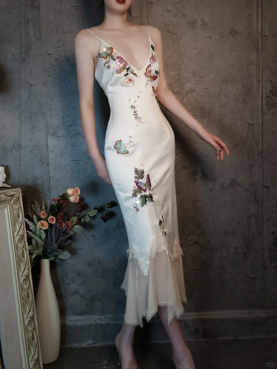 Retro Ivory Spaghetti Straps Sheath Midi Party Dresses Cocktail Dresses, D1178