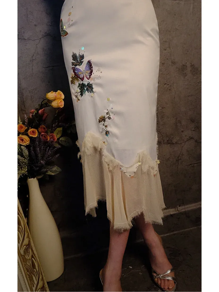 Retro Ivory Spaghetti Straps Sheath Midi Party Dresses Cocktail Dresses, D1178