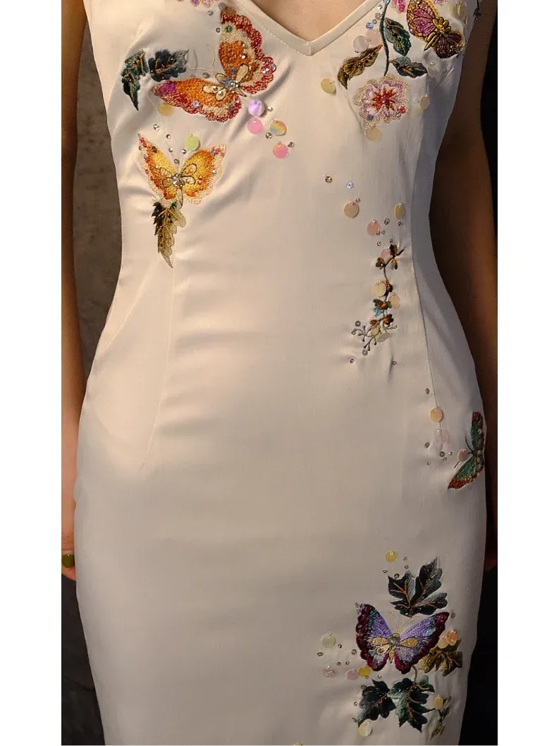 Retro Ivory Spaghetti Straps Sheath Midi Party Dresses Cocktail Dresses, D1178