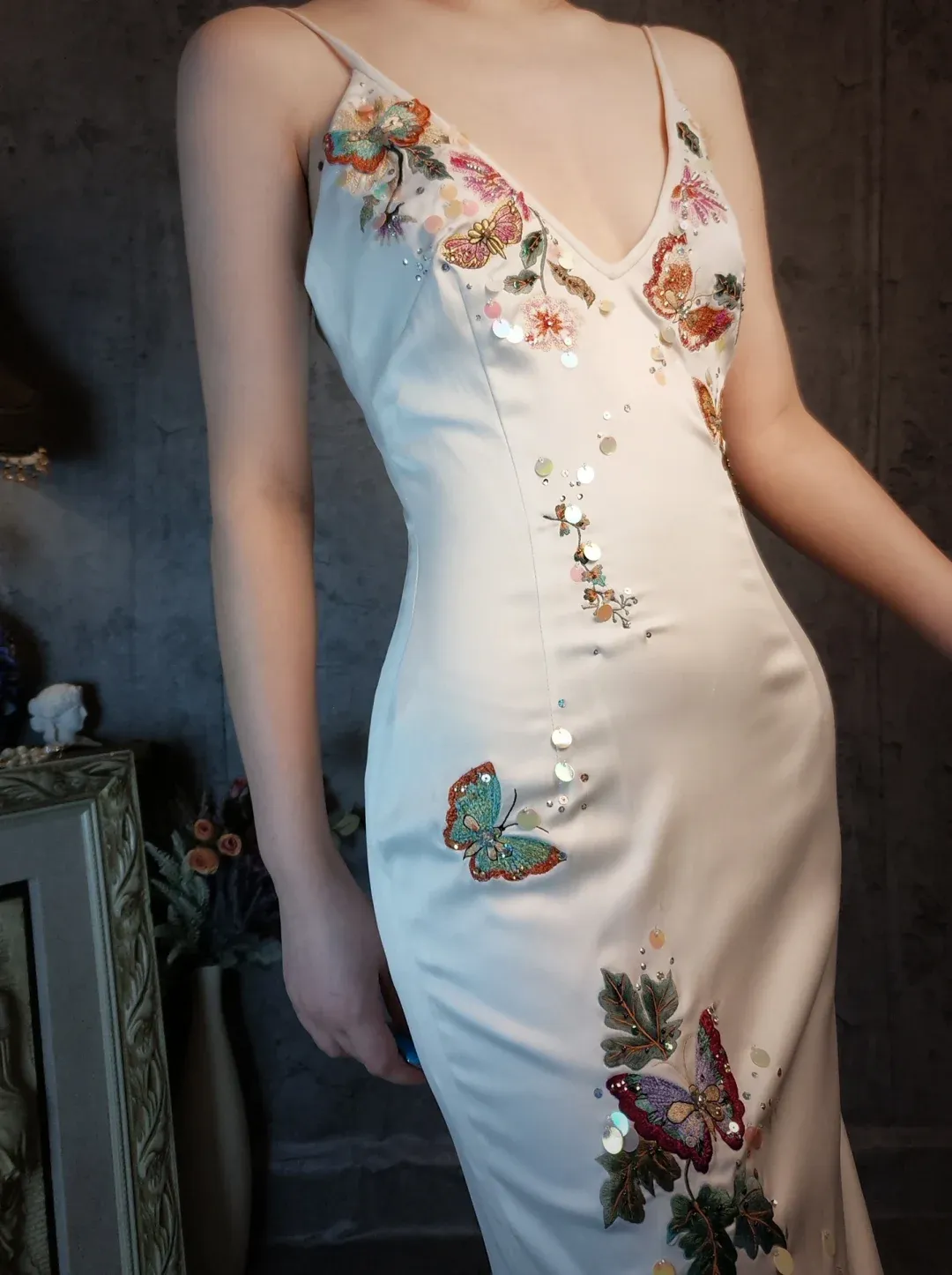 Retro Ivory Spaghetti Straps Sheath Midi Party Dresses Cocktail Dresses, D1178
